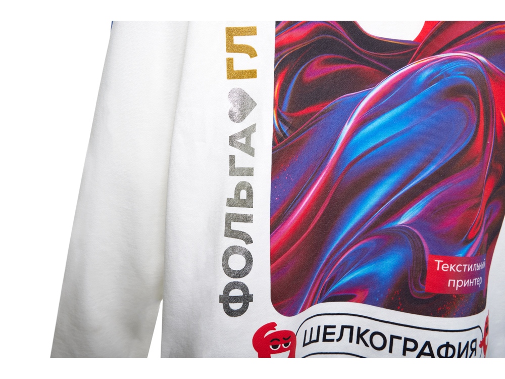 Худи оверсайз Alpha.01 унисекс, молочный, все виды нанесения на текстиле на одной толстовке