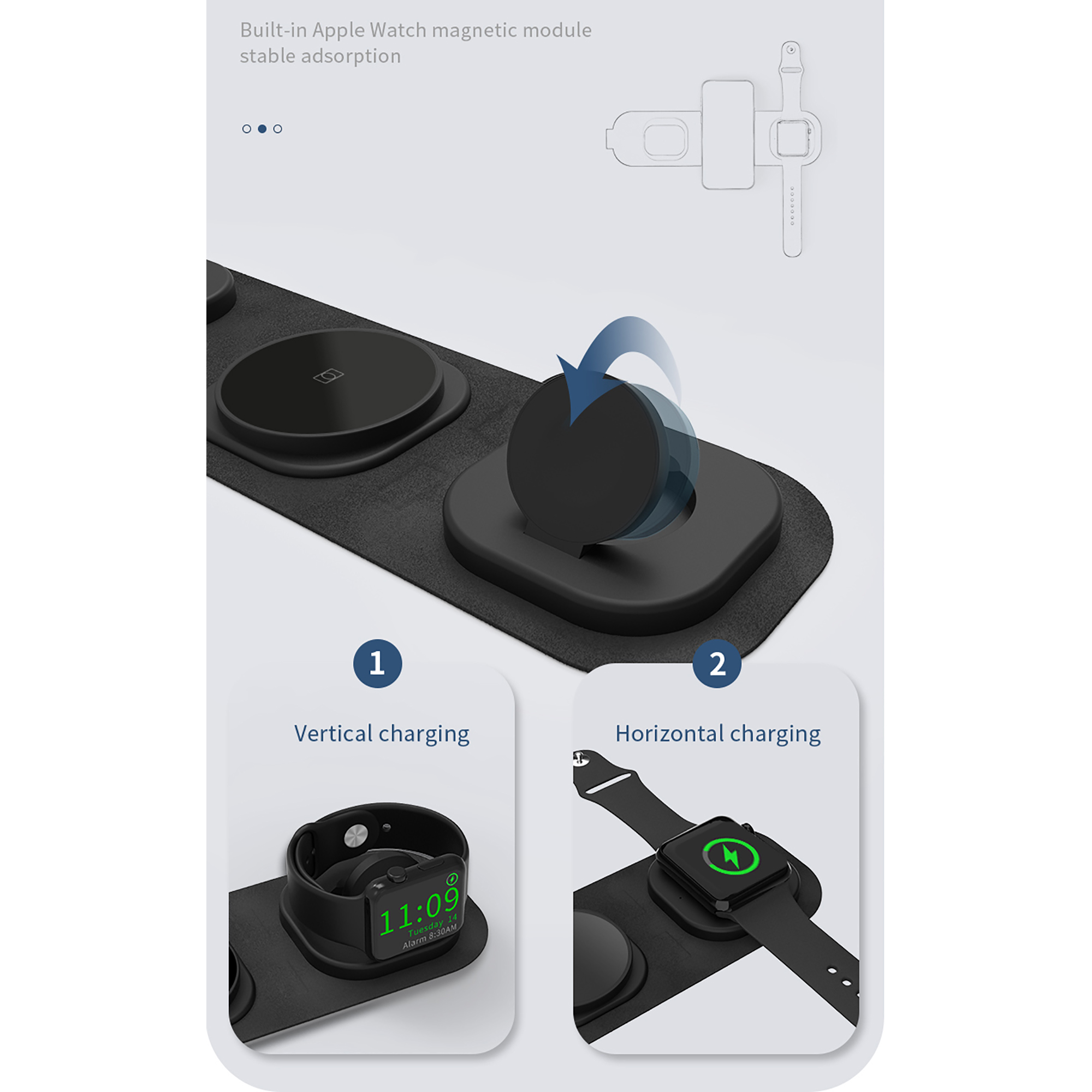 Складная беспроводная (15W) зарядная станция "Magic Case" с MagSafe для смартфона, часов и наушников фото на сайте Print Logo.