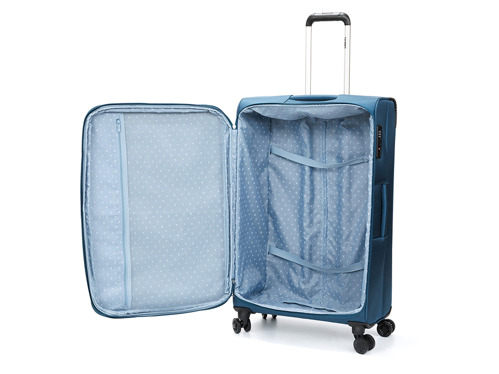 Чемодан TORBER ВИВИ, синий, полиэстер, 48 х 28 х 78 см, 89 л