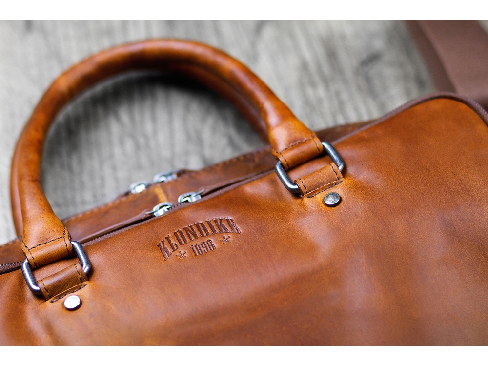 Сумка KLONDIKE DIGGER Earl, натуральная кожа цвета коньяк, 29 x 38 x 9 см