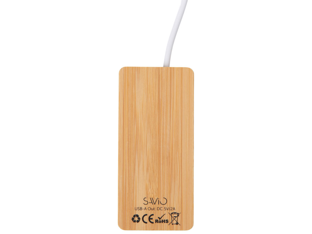 USB хаб с подсветкой лого Reedia S5, 3*USB, 1*Type C, бамбук, черный