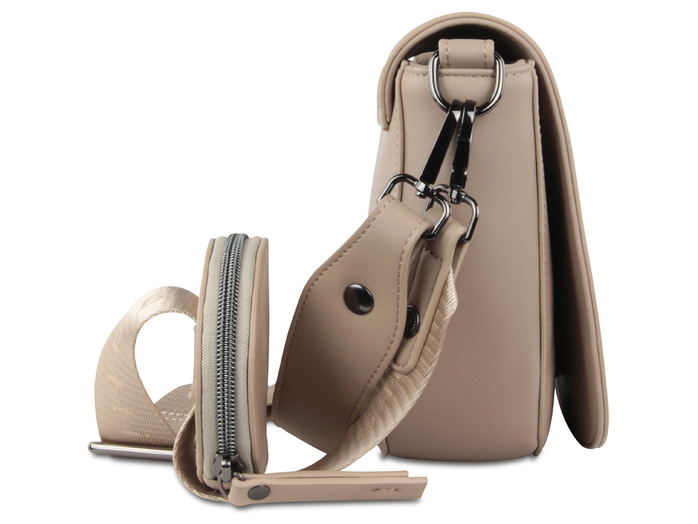 Сумка наплечная женская BUGATTI АЛМАТА | ALMATA, с кошельком, песочная, полиуретан, 27х6х18,5 см