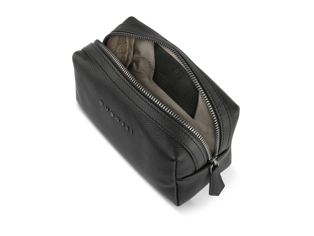 Косметичка BUGATTI БЕЛЛА | BELLA, чёрная, воловья кожа/полиэстер, 19х8,5х11 см