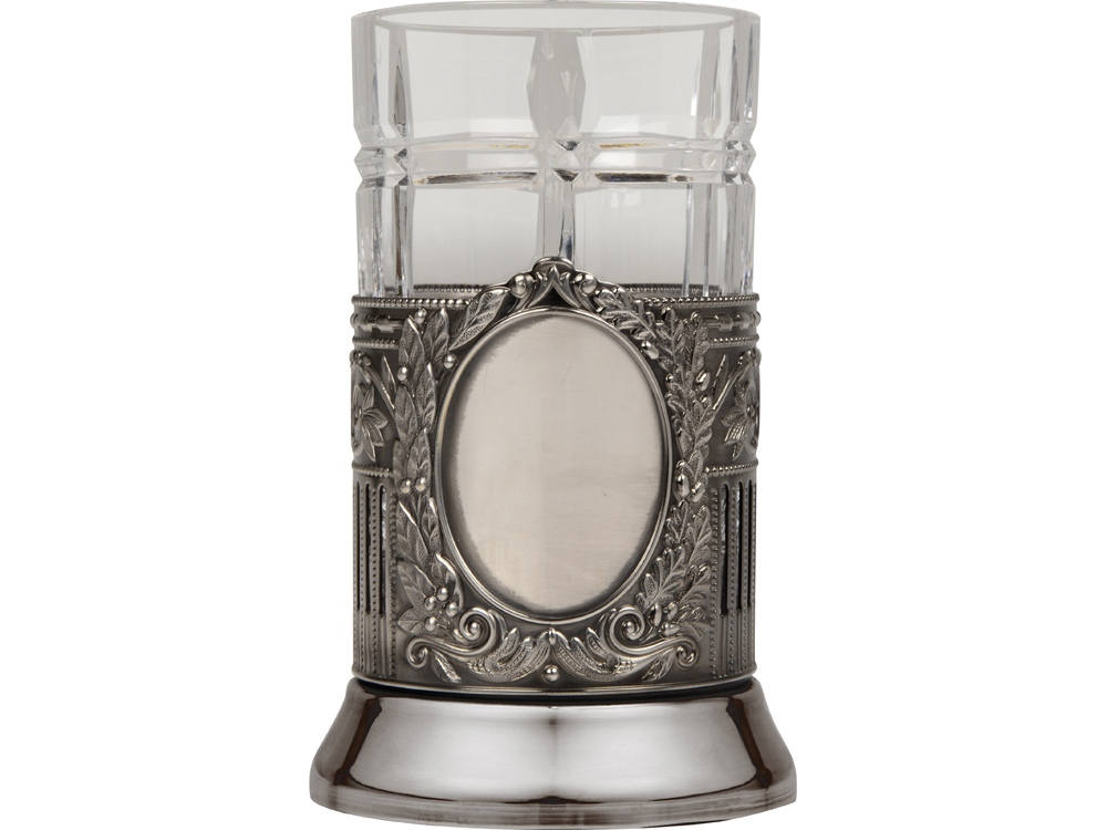 Чайный набор с подстаканником и фарфоровым чайником ЭГОИСТ-М, серебристый/белый