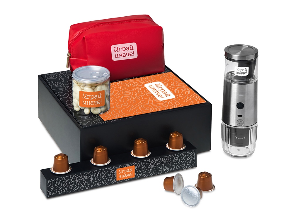 Подарочный набор Re:y. Boost с кофемашиной, капсулами и косметичкой с логотипом  | Print Logo