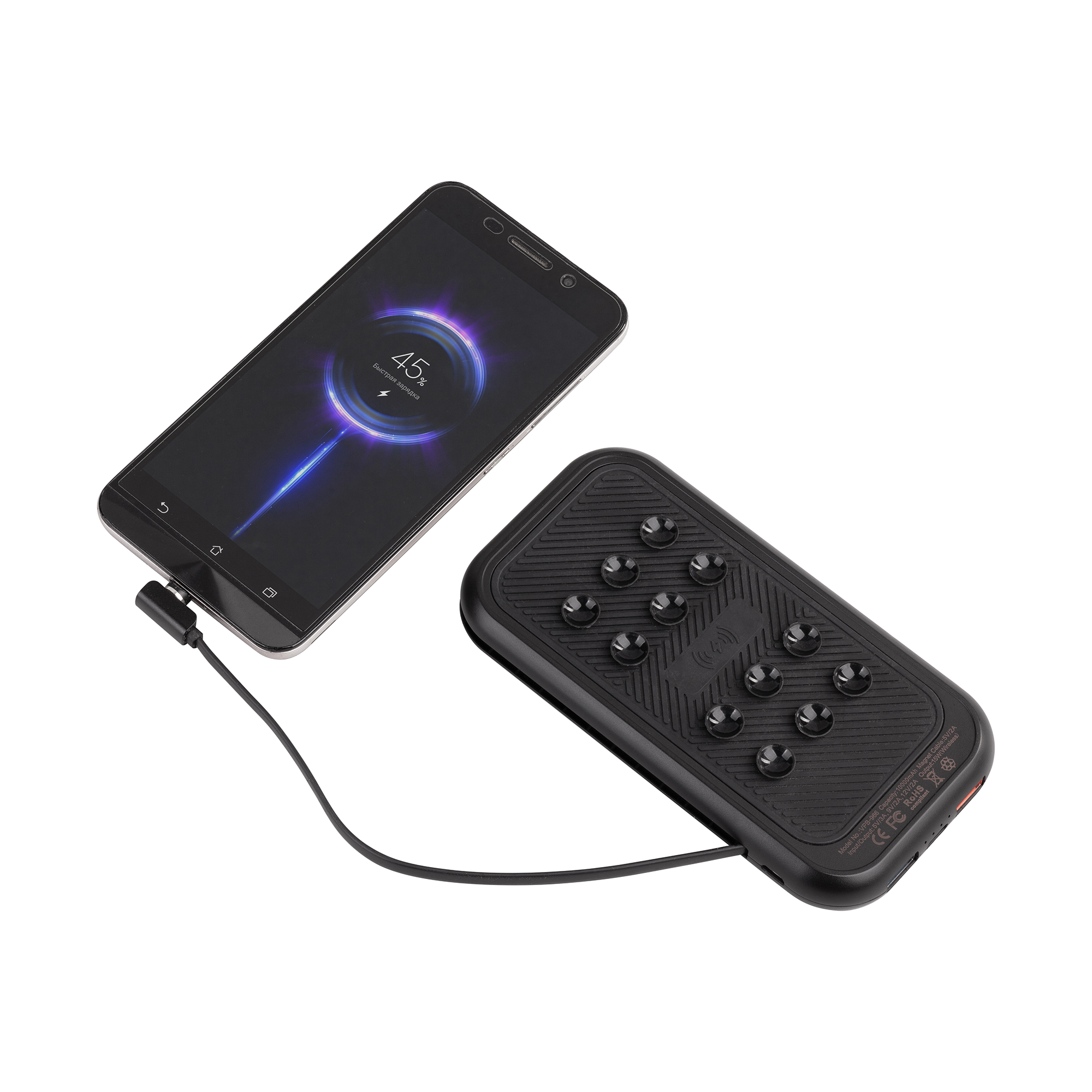 Беспроводное ЗУ "Fast & Furious", 10000 mAh, с быстрой (22.5W/15W) зарядкой, с магнитным кабелем и набором переходников, с подсветкой логотипа фото на сайте Print Logo.