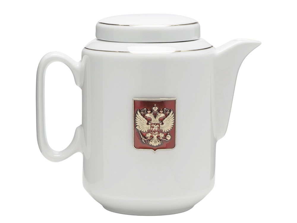 Чайный набор с подстаканником и фарфоровым чайником ЭГОИСТ-Л, золотистый/белый