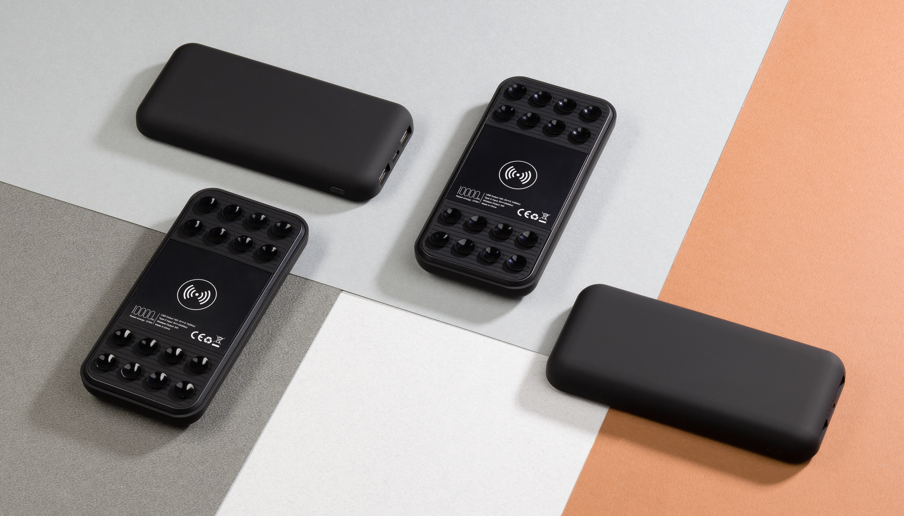 Беспроводное зарядное устройство "Sticky SOFTTOUCH", 10000 mAh с подсветкой логотипа и присосками, синий