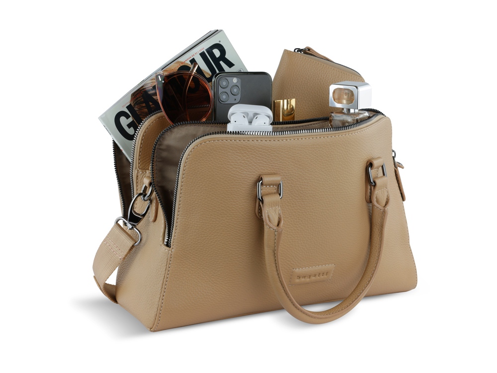 Сумка женская BUGATTI ЭЛЬЗА | ELSA, песочного цвета, воловья кожа/полиэстер, 32х13х22 см