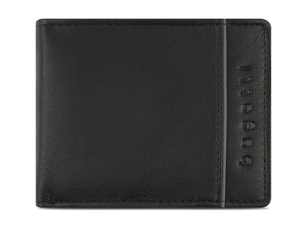 Портмоне BUGATTI Banda, с защитой данных RFID, чёрное, кожа/полиэстер, 10,5х2х8,3 см