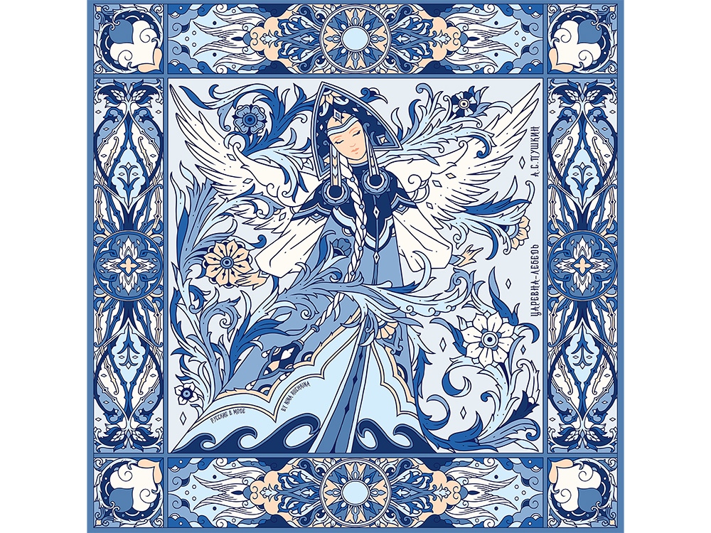 Платок Царевна-Лебедь 100% шелк с логотипом Русские в моде | Print Logo