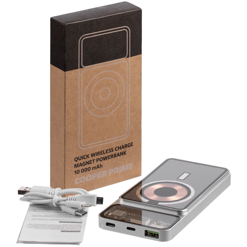 Магнитный беспроводной аккумулятор Cooper Prime 10000 мАч фото на сайте Print Logo.