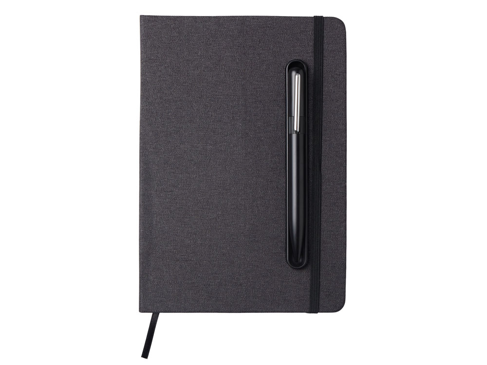 Набор блокнот А5 с магнитным держателем для ручки и подставкой для телефона и металлической шариковой ручкой NotaBene, черный