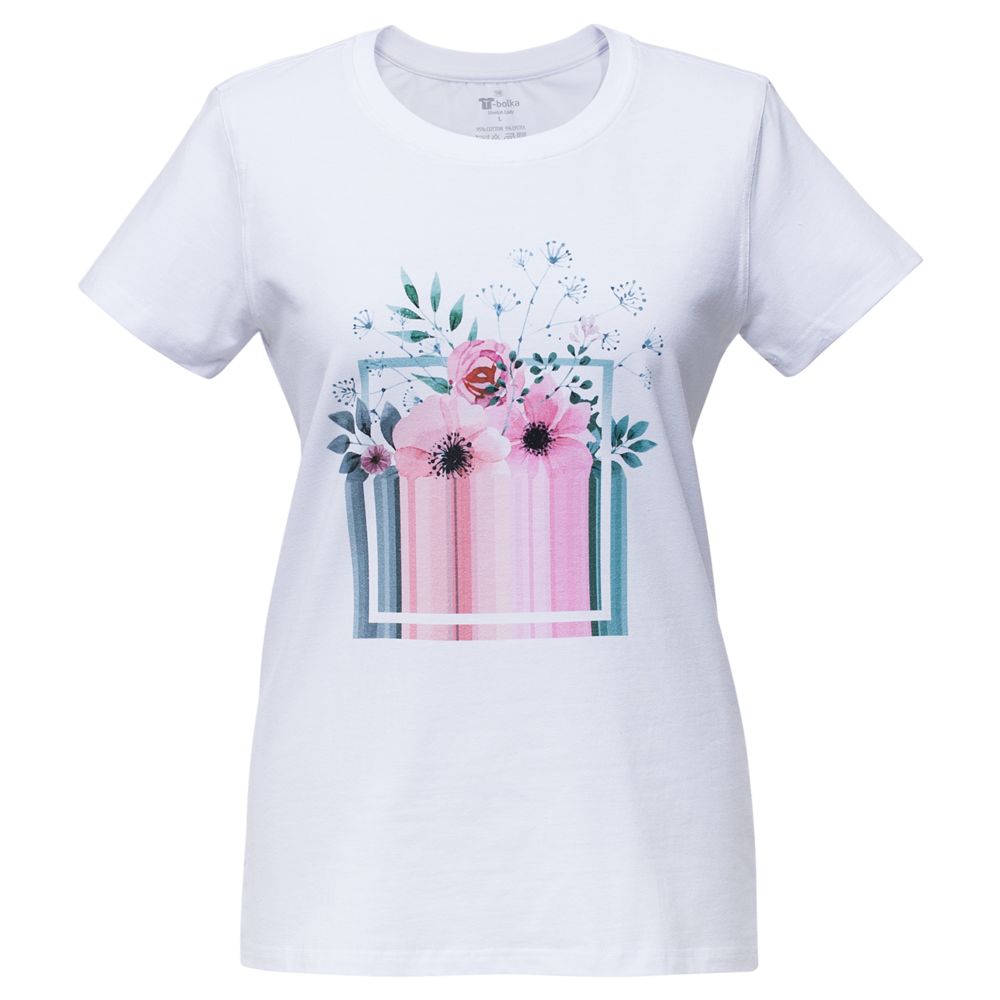 Футболка женская Bloom — пример нанесения логотипа (Принтэссенция) | Print Logo