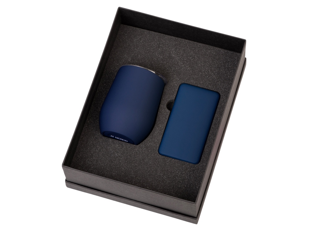 Подарочный набор с термокружкой и повербанком С1, 5000 mAh, темно-синий