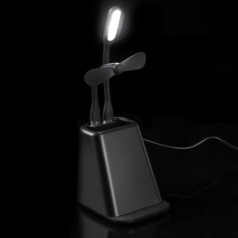 Настольный органайзер с зарядкой, лампой, вентилятором и подсветкой логотипа powerTower фото на сайте Print Logo.