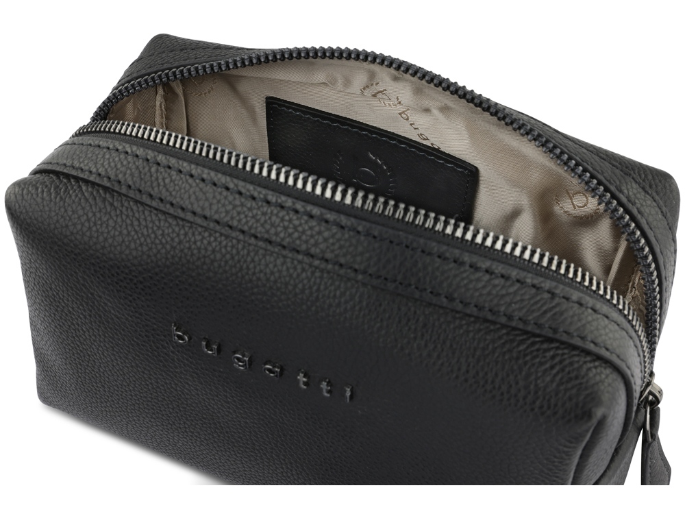 Косметичка BUGATTI БЕЛЛА | BELLA, чёрная, воловья кожа/полиэстер, 19х8,5х11 см