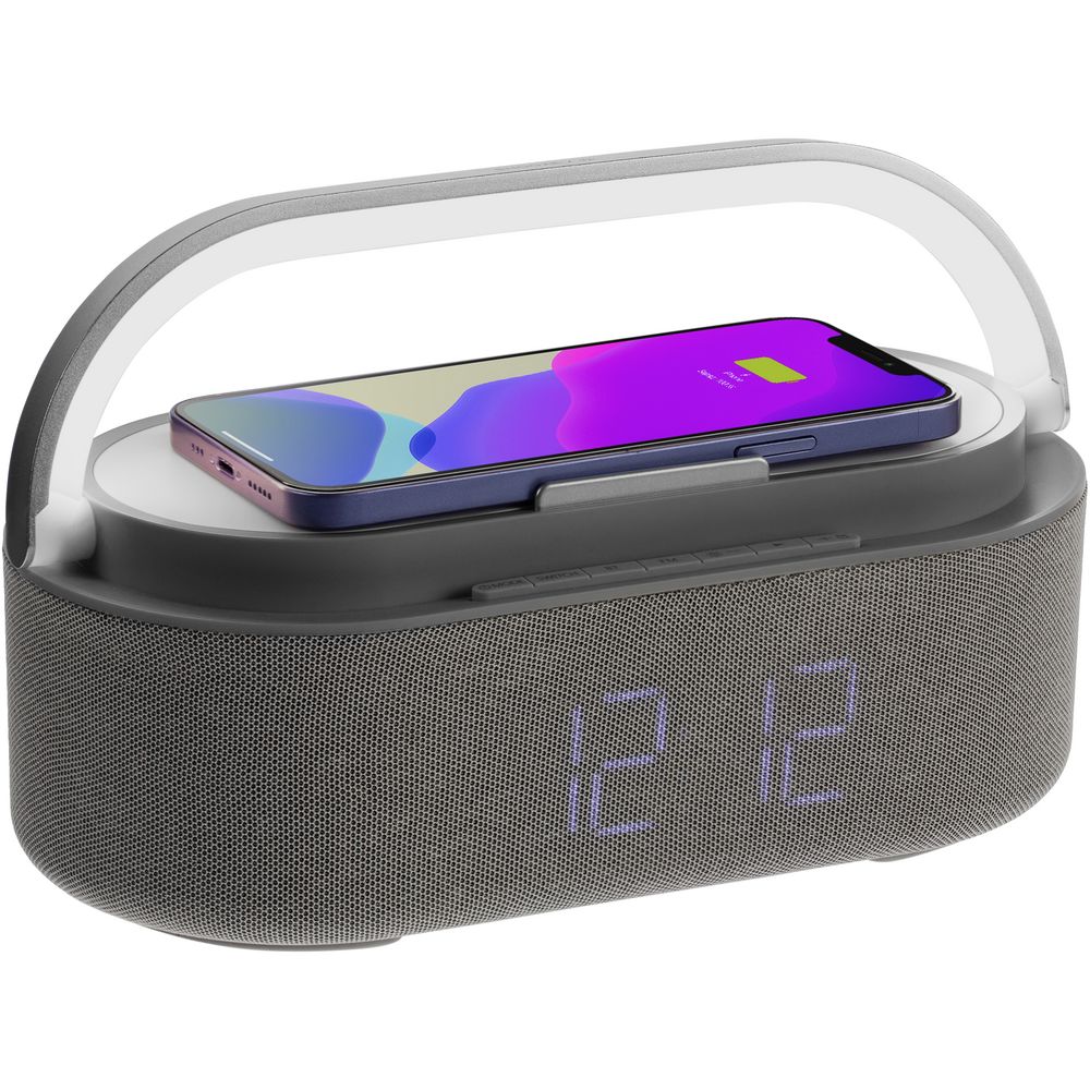 Колонка с часами и беспроводной зарядкой Veske ver.2 с логотипом Molti | Print Logo