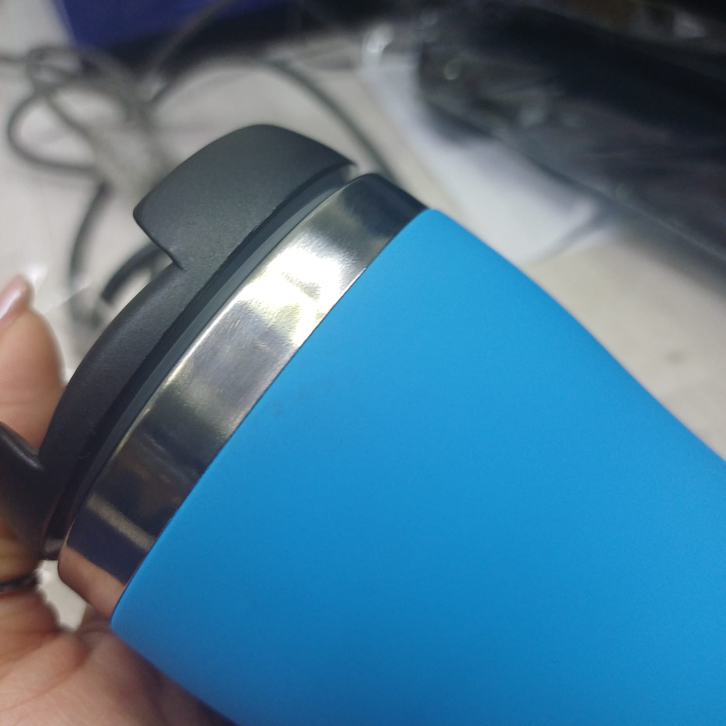 Термокружка Mony Steel 350 мл, soft touch, голубой (Р)