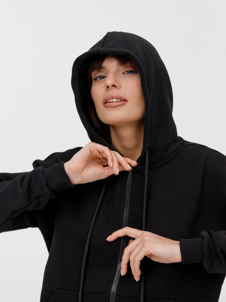 Толстовка унисекс оверсайз на молнии Zippy Terry, черная, размер XL/XXL