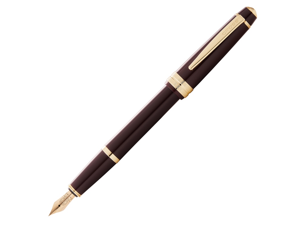 Ручка перьевая Bailey Light Polished Burgundy Resin and Gold Tone, перо F с логотипом Cross | Print Logo