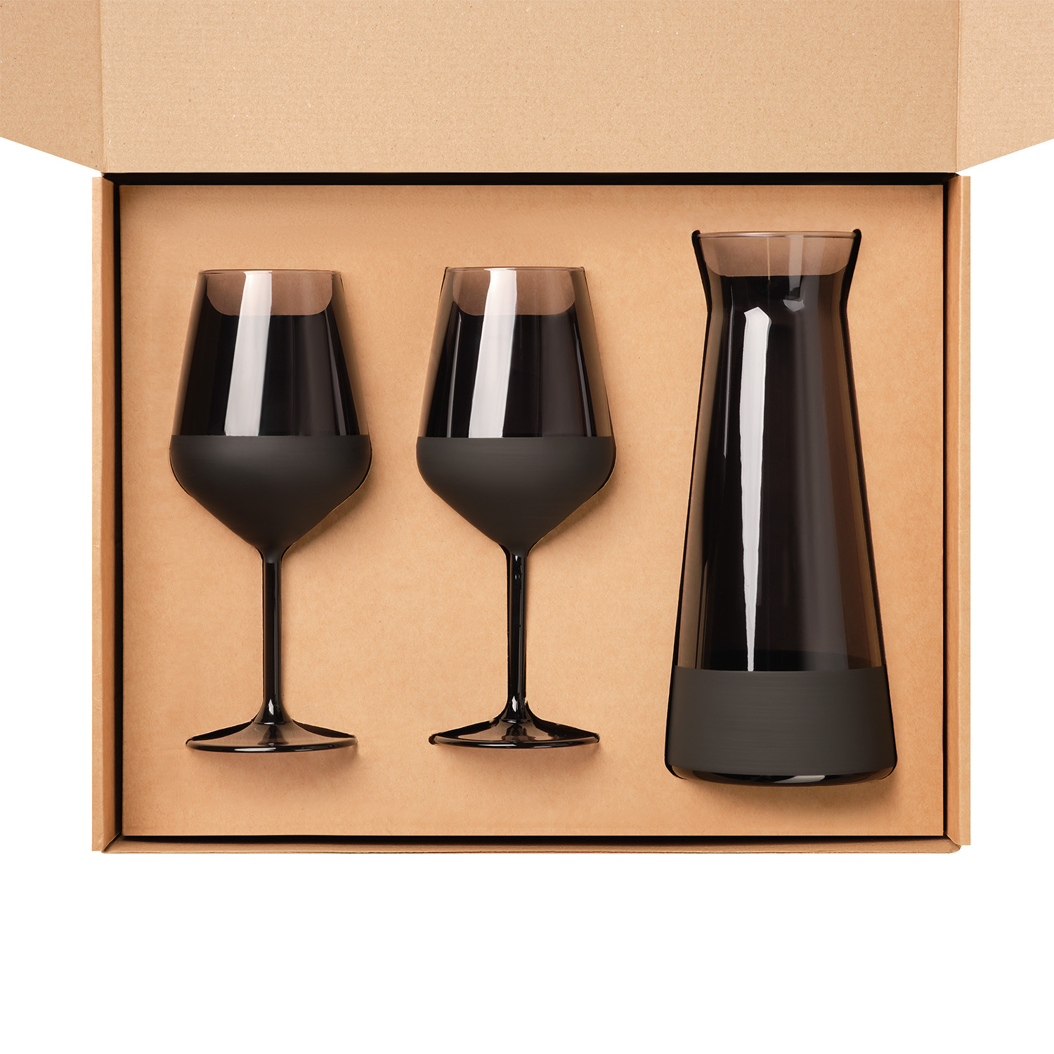 Доп. ложемент НИЖНИЙ под декантер + 2 бокала в большую универсальную коробку, крафт (арт. 21005.020) — пример нанесения логотипа (Portobello подарочная упаковка) | Print Logo