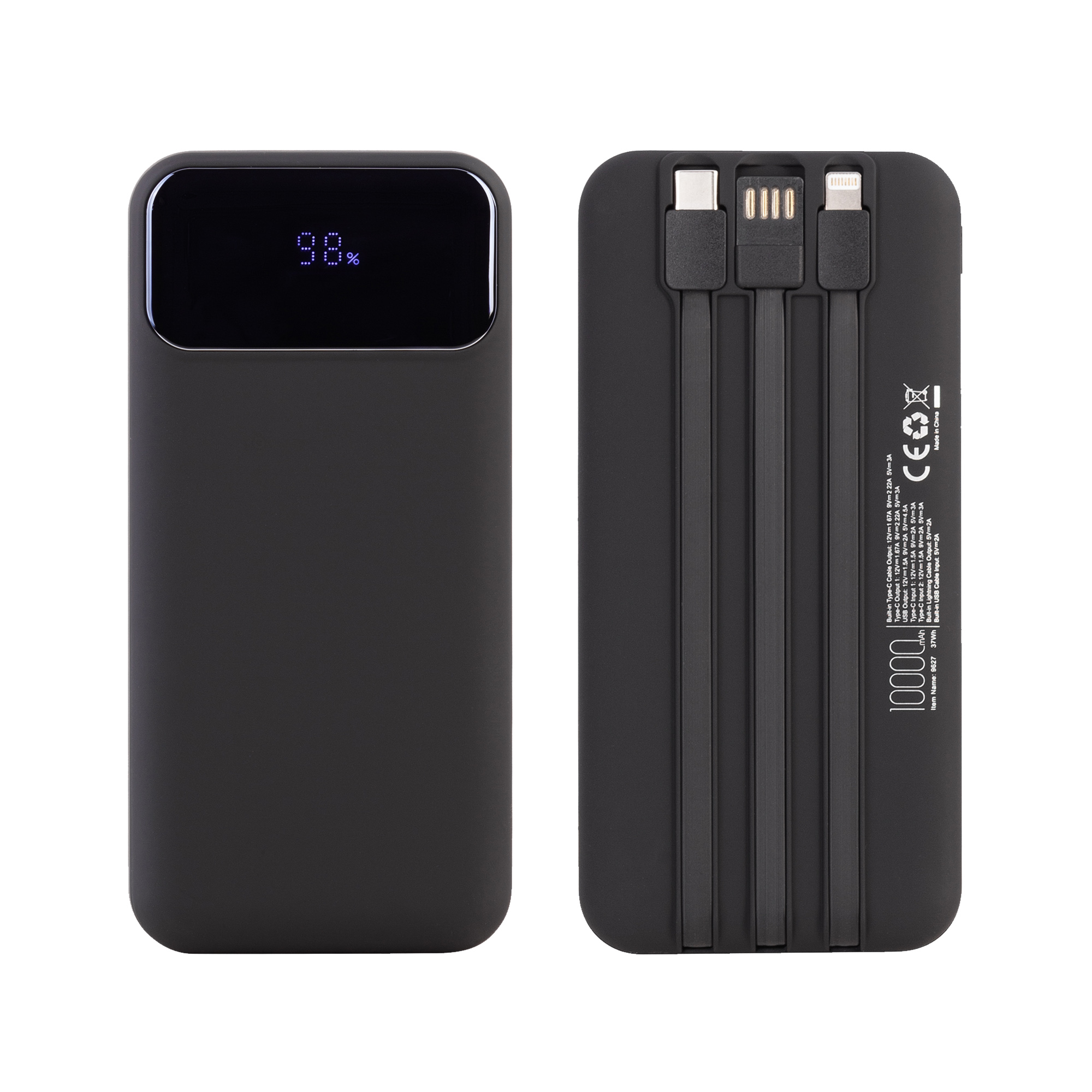 Зарядное (22.5W) устройство "Grade SOFTTOUCH" 10000 mAh с подсветкой логотипа, встроенными кабелями и цифровым индикатором заряда фото на сайте Print Logo.