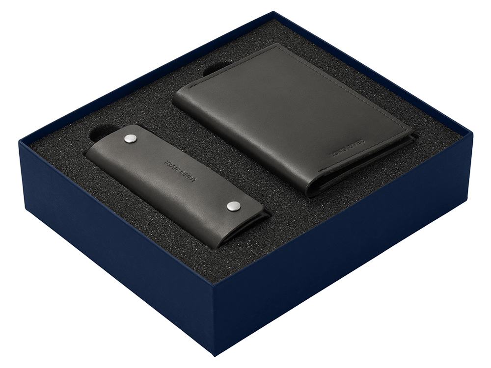 Подарочный набор Long River: обложка для паспорта, ключница, синяя коробка