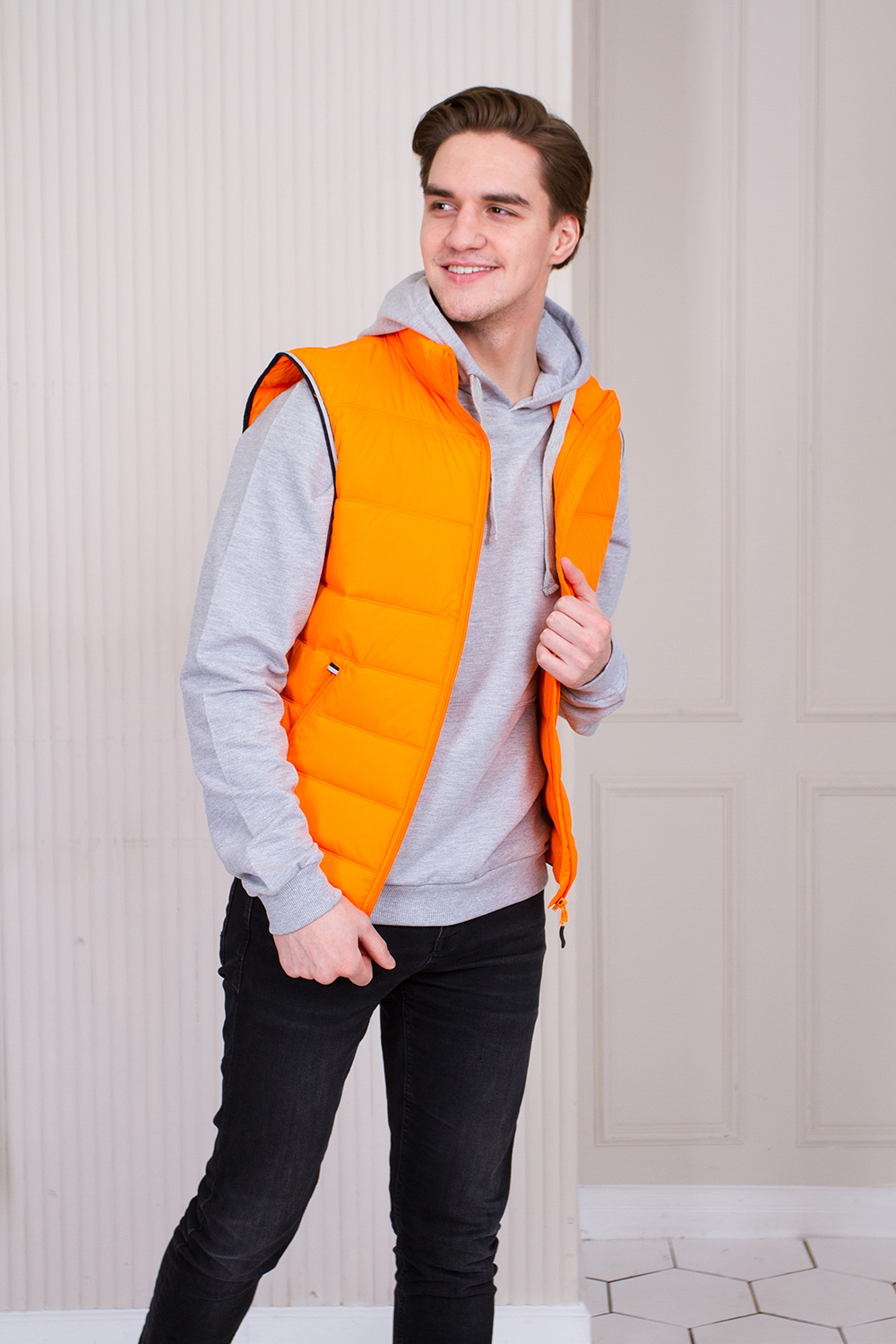 Жилет мужской STAN утепленный таффета 210T,65, 82, Черный с контрастом,  (201)  (48/M)