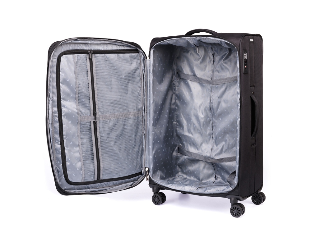 Чемодан TORBER БРОСНО, чёрный, нейлон 600D, 48 х 30 х 78 см, 85 л