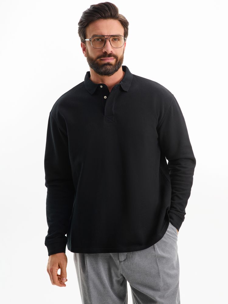 Рубашка поло оверсайз с длинным рукавом Heritage, черная, размер L