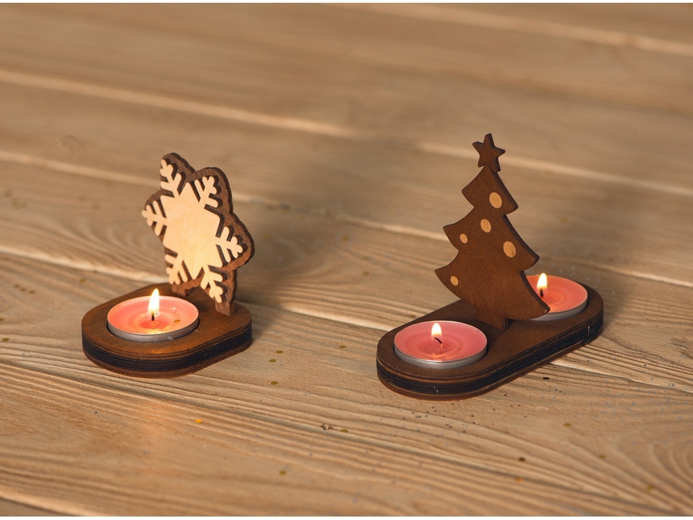 Подсвечник деревянный Снежинка