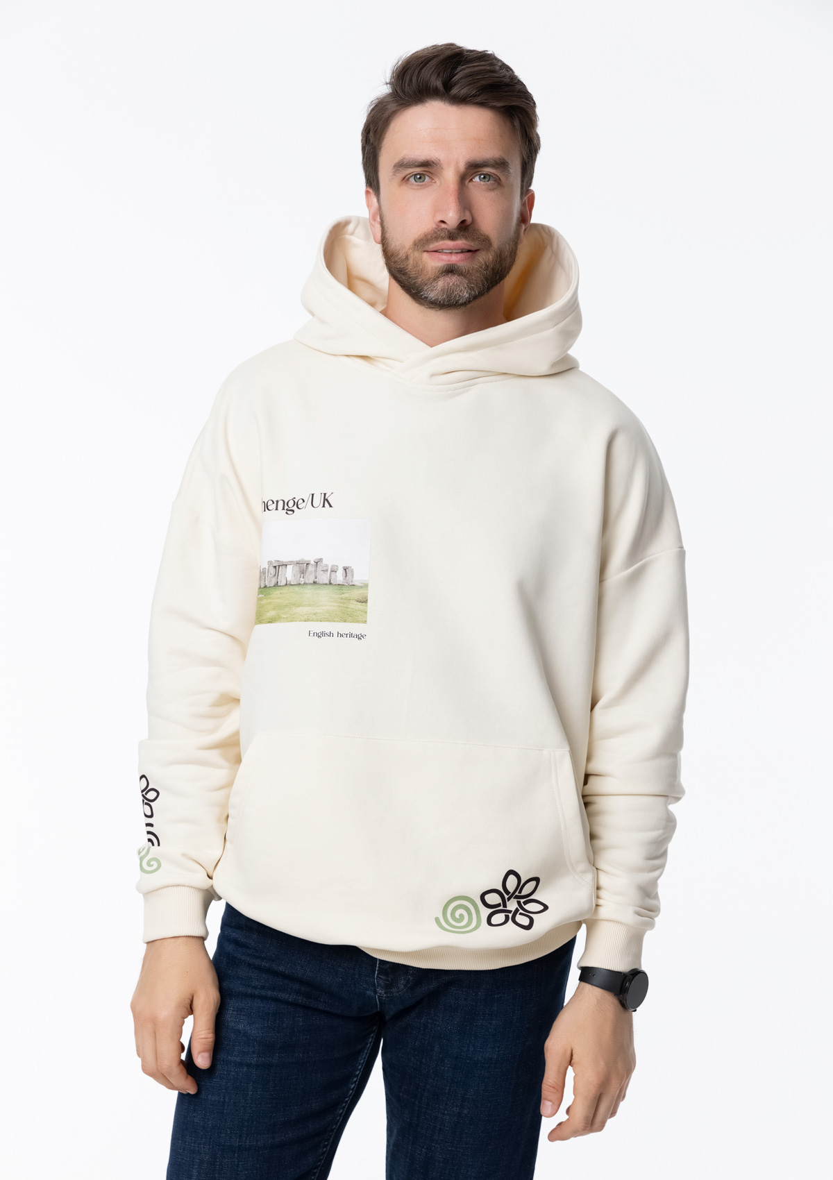 Худи унисекс STAN оверсайз футер без начёса 350, 66, Молочный,  (11)  (50/L)