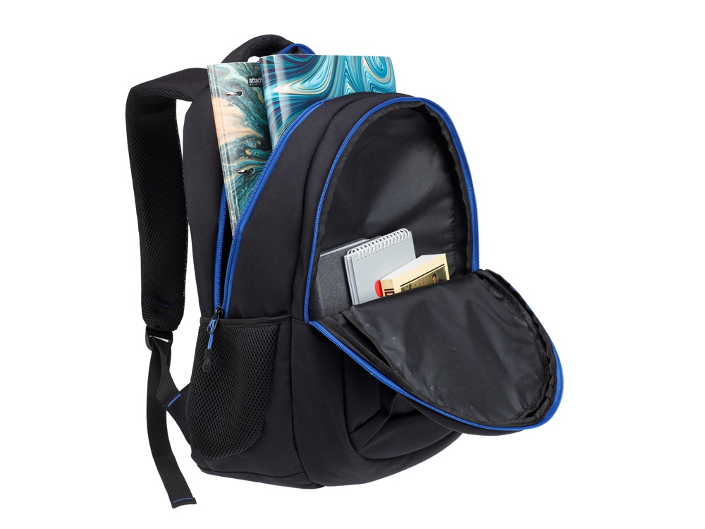 Рюкзак TORBER КЛАСС, черный с синей вставкой, полиэстер 900D, 45 x 32 x 16 см