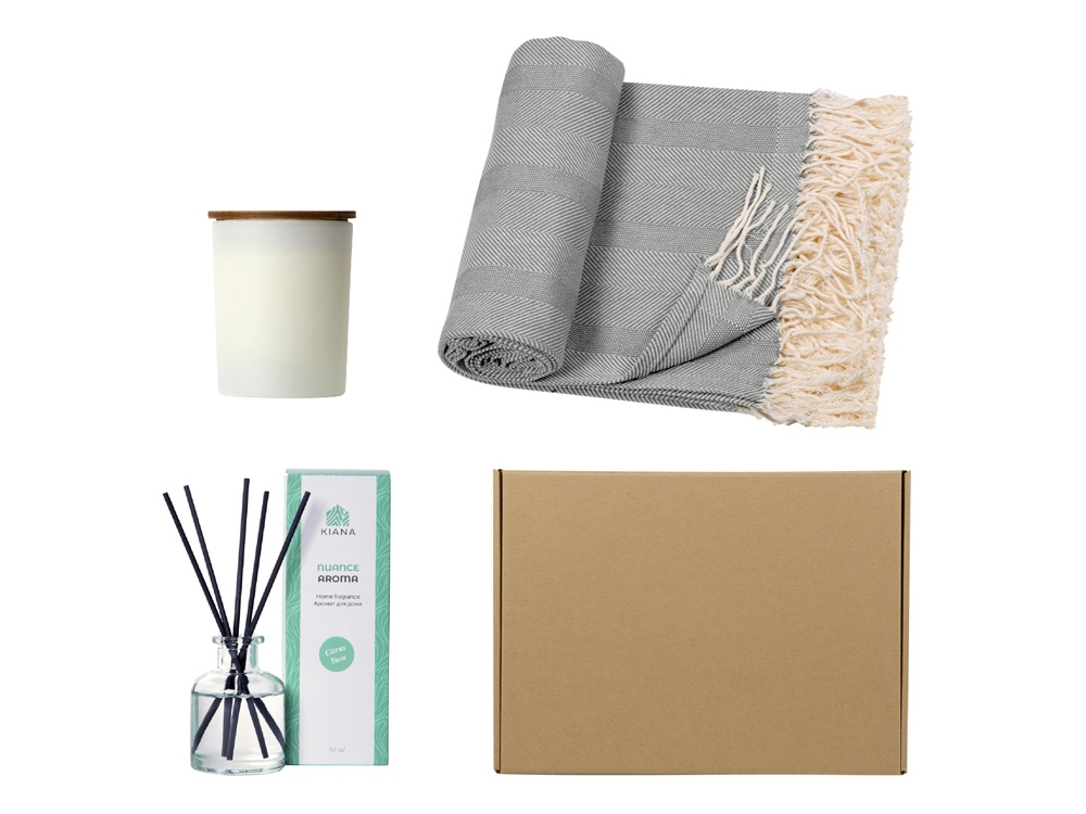 Подарочный набор для дома с пледом, свечой и диффузором с логотипом  | Print Logo