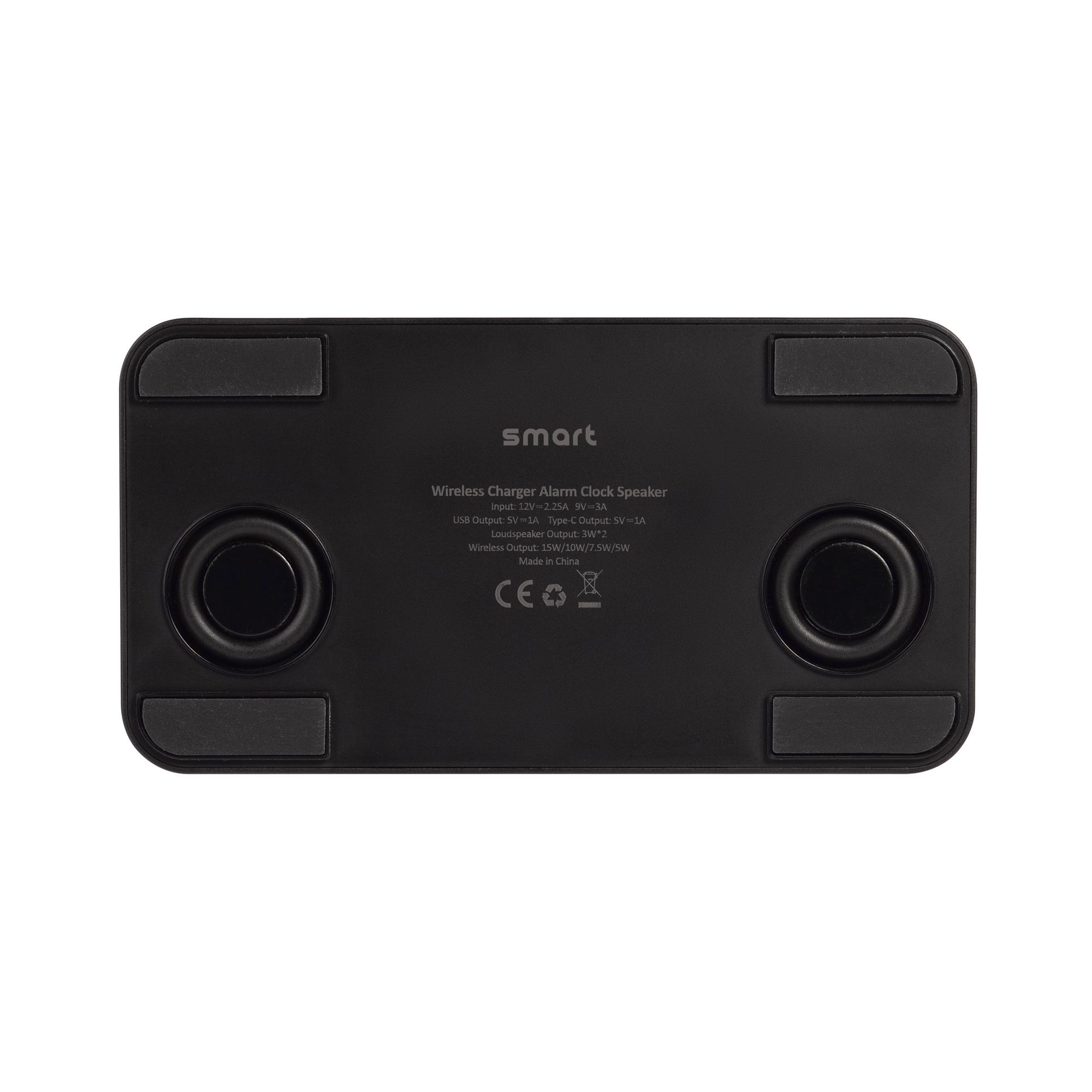 Настольные часы "Smart Box" с bluetooth колонкой (2х3Вт), беспроводным (15W) зарядным устройством и складной подставкой под смартфон фото на сайте Print Logo.