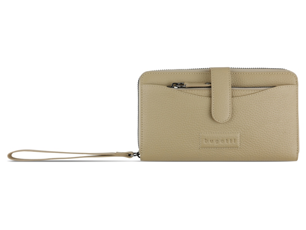 Кошелёк женский BUGATTI ЭЛЬЗА | ELSA с ключницей, с защитой данных RFID, песочного цвета, воловья кожа/полиэстер, 18,7х3х10,7 см