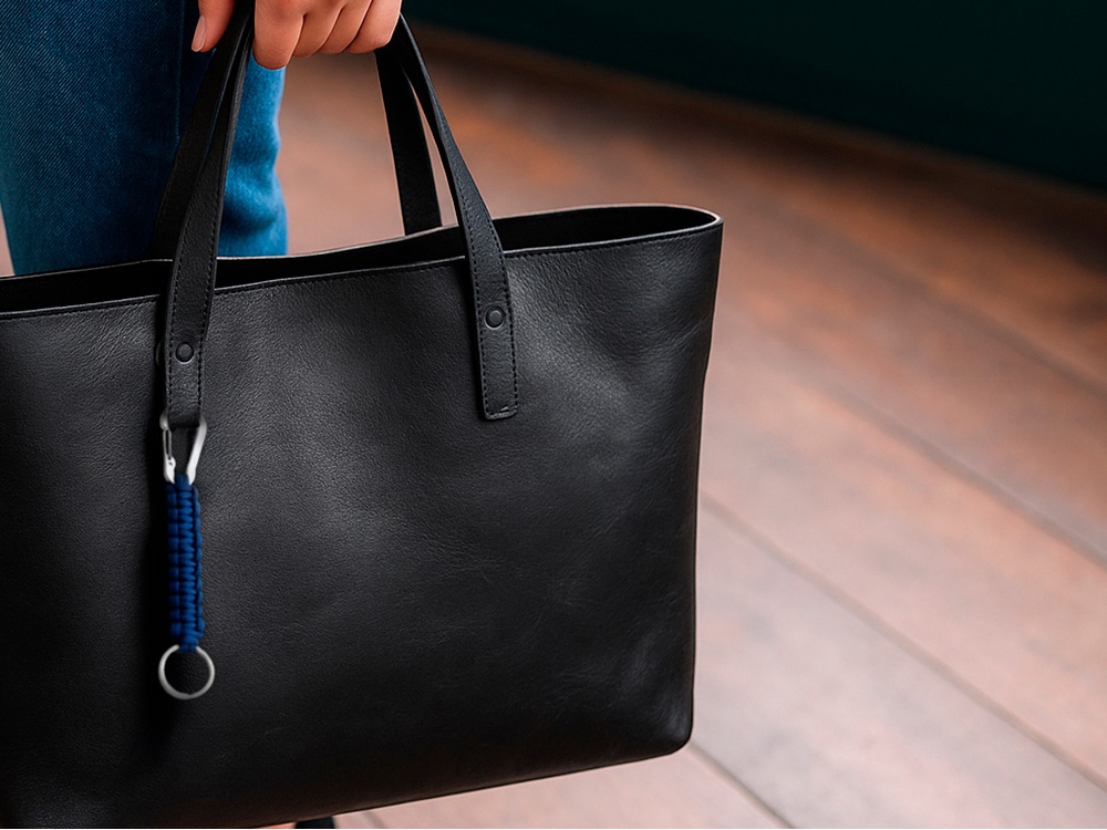 Брелок-веревочка Austere с карабином и кольцом, темно-синий с серебристым