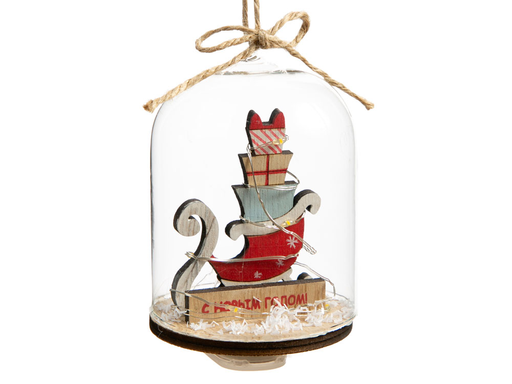 Новогоднее украшение Сани в колбе с логотипом  | Print Logo