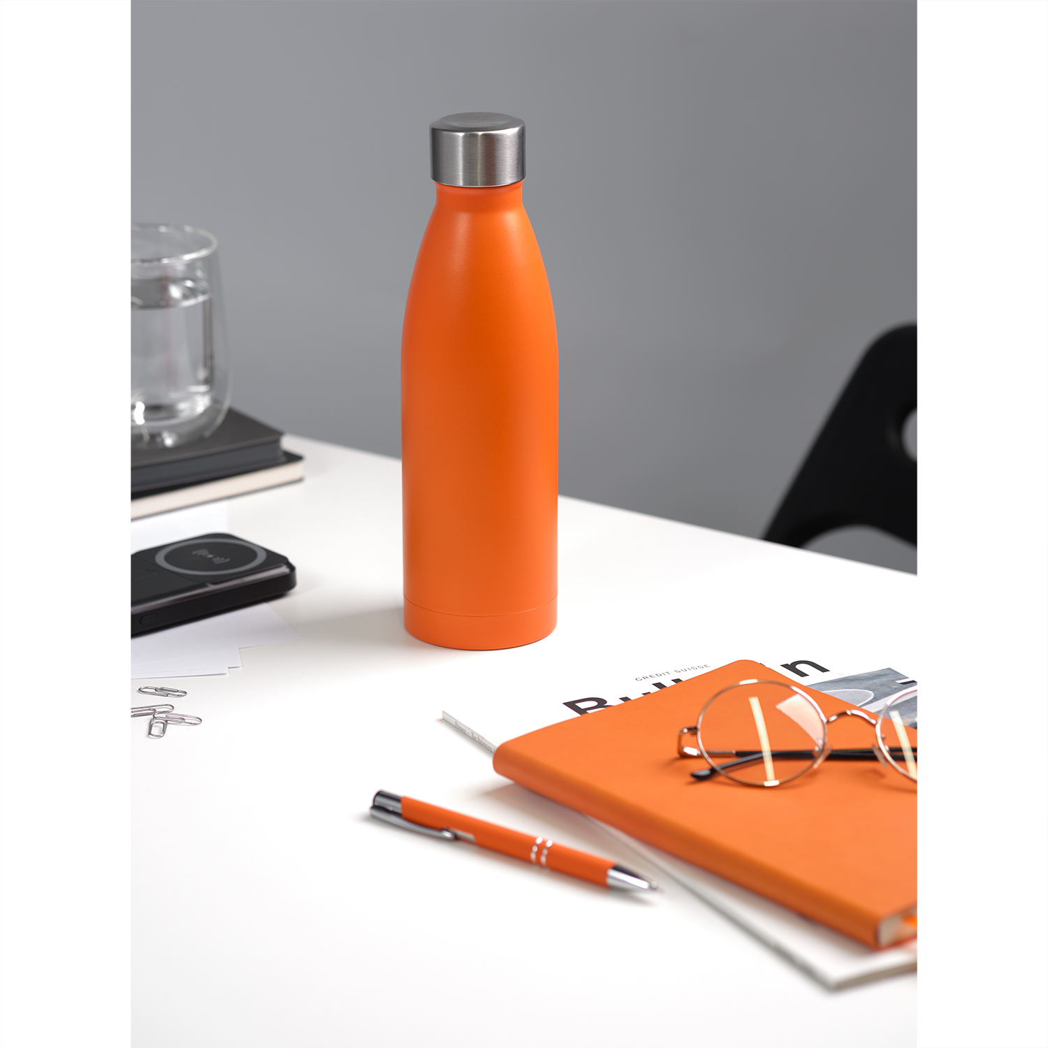 Термобутылка вакуумная герметичная Фреско (Fresco), оранжевая, зернистое покрытие