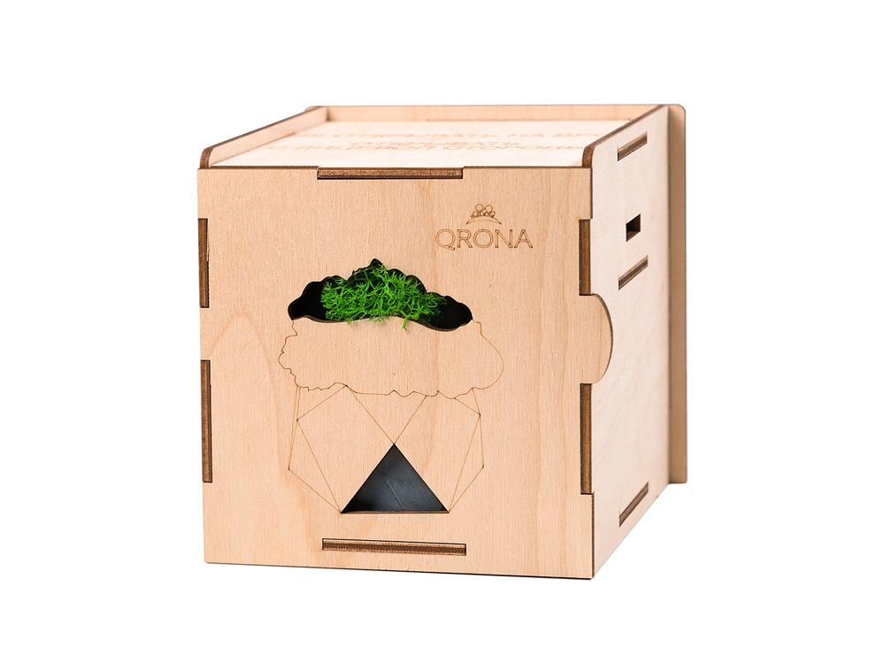 Кашпо бетонное со мхом (бета-антрацит мох зеленый), QRONA