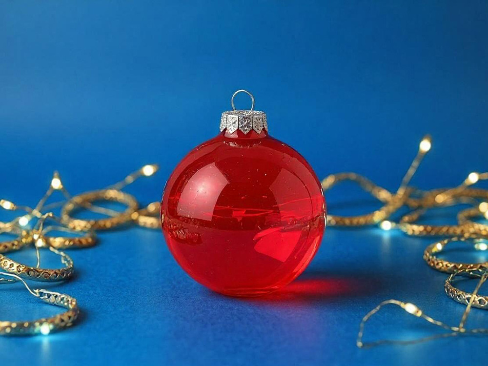 Стеклянный елочный шар Frozi, красный прозрачный, с серебристым колпачком