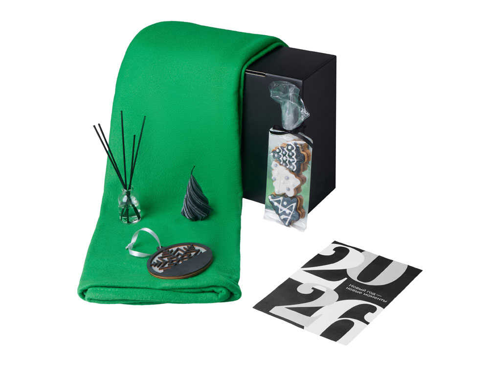 Подарочный набор с пледом, свечой и диффузором, зеленый