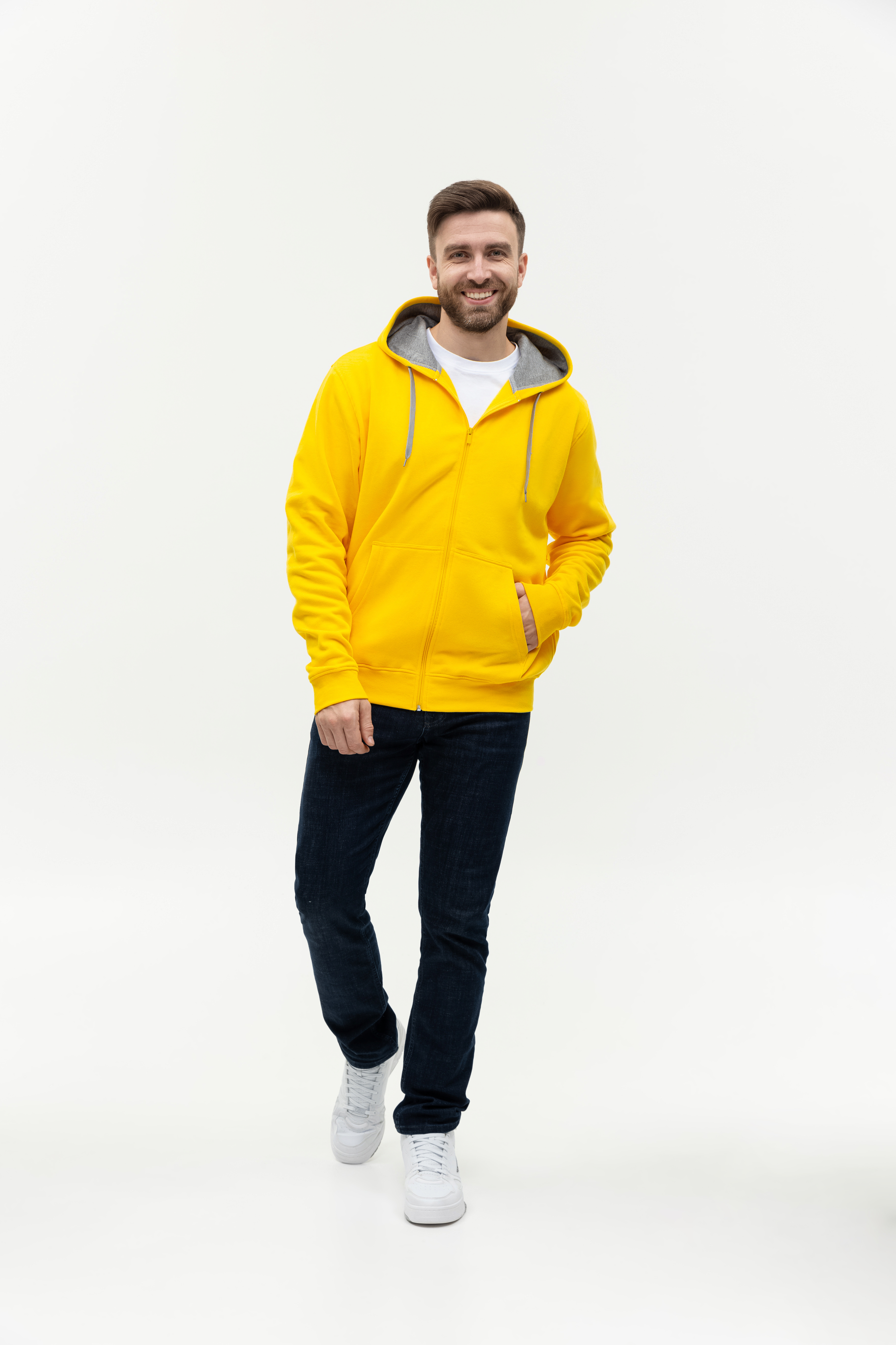 Толстовка мужская STAN с капюшоном на молнии футер с начёсом 280, 17, Жёлтый,  (12/1)  (54/XXL)