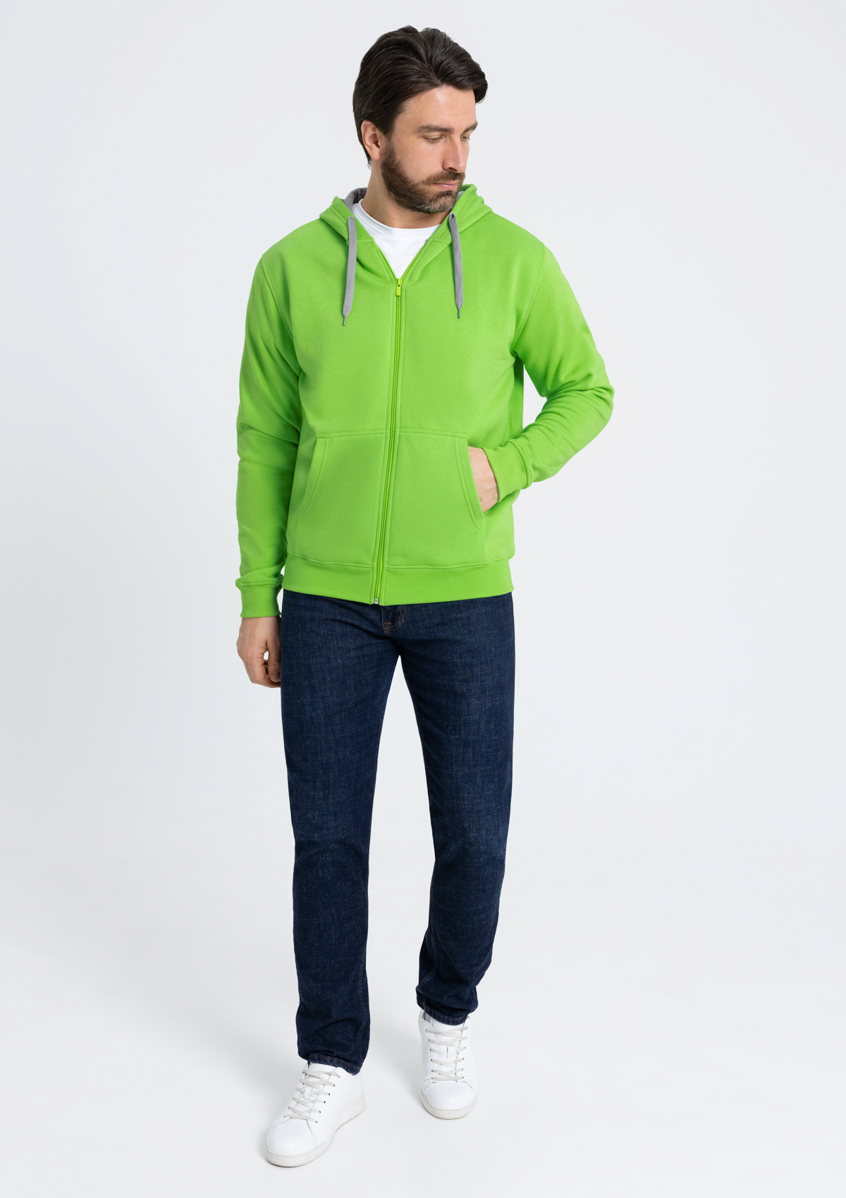 Толстовка мужская STAN с капюшоном на молнии футер с начёсом 280, 17, Ярко-зелёный,  (26)  (50/L)