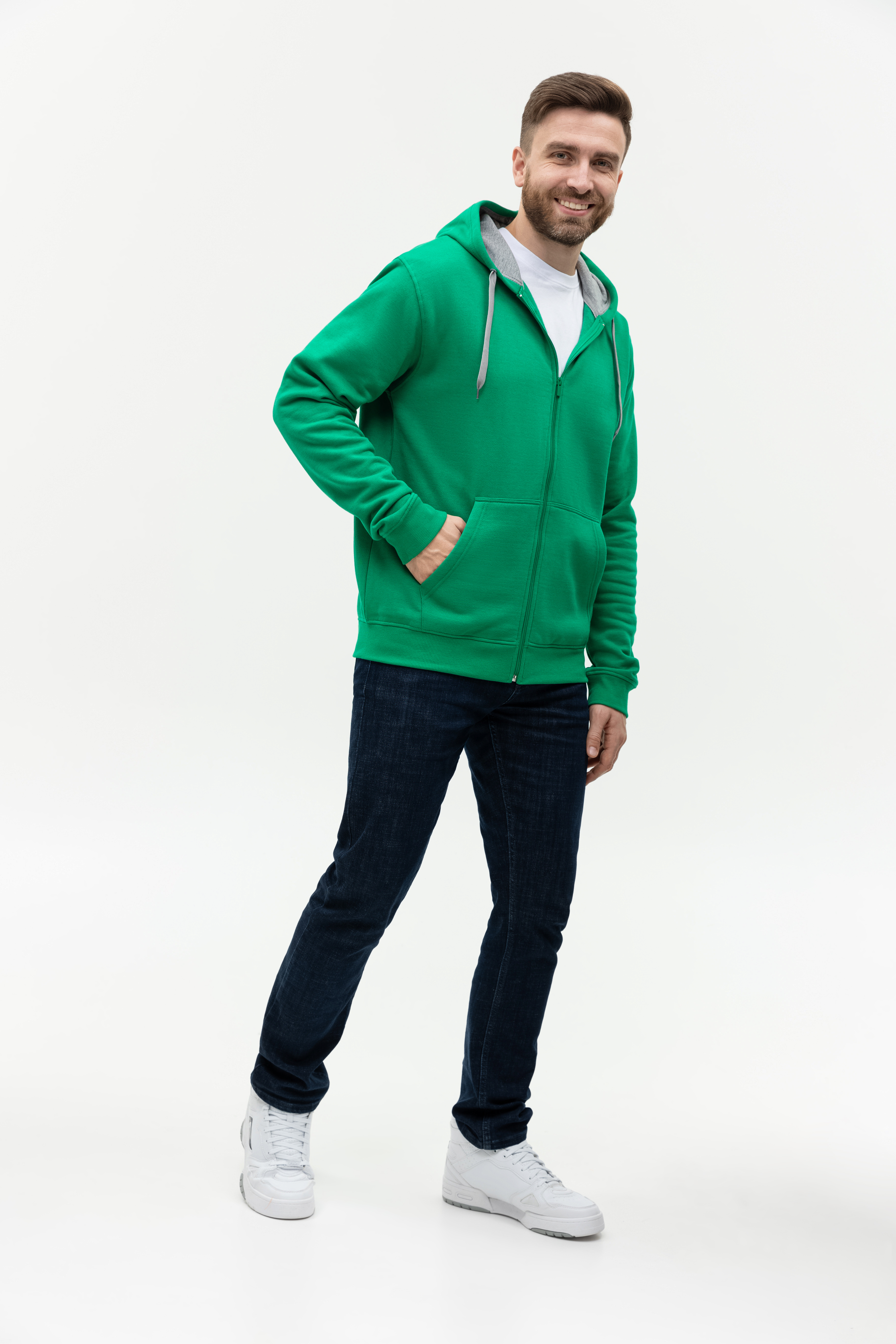 Толстовка мужская STAN с капюшоном на молнии футер с начёсом 280, 17, Зелёный,  (30/1)  (56/XXXL)