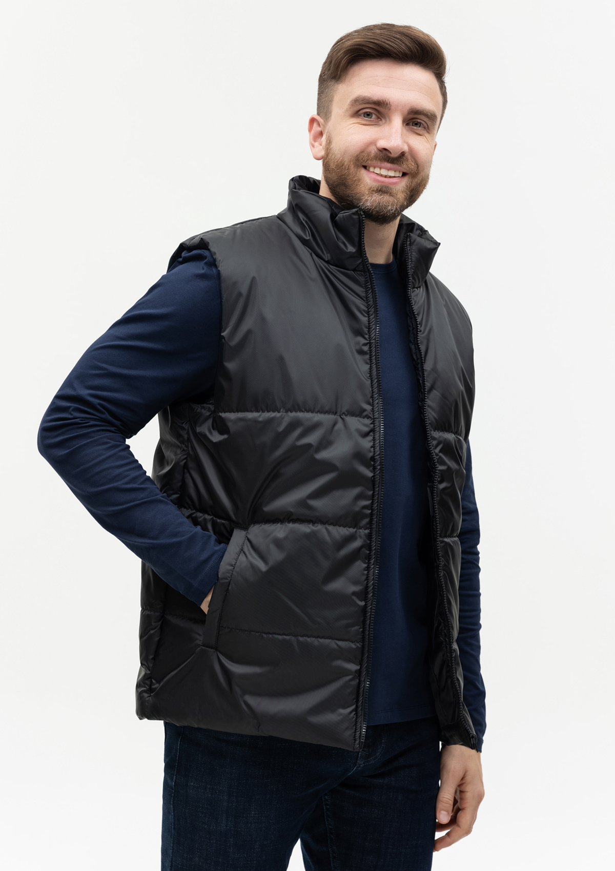 Жилет унисекс STAN утепленный таффета 210T,200, 84, Чёрный,  (20)  (52/XL)