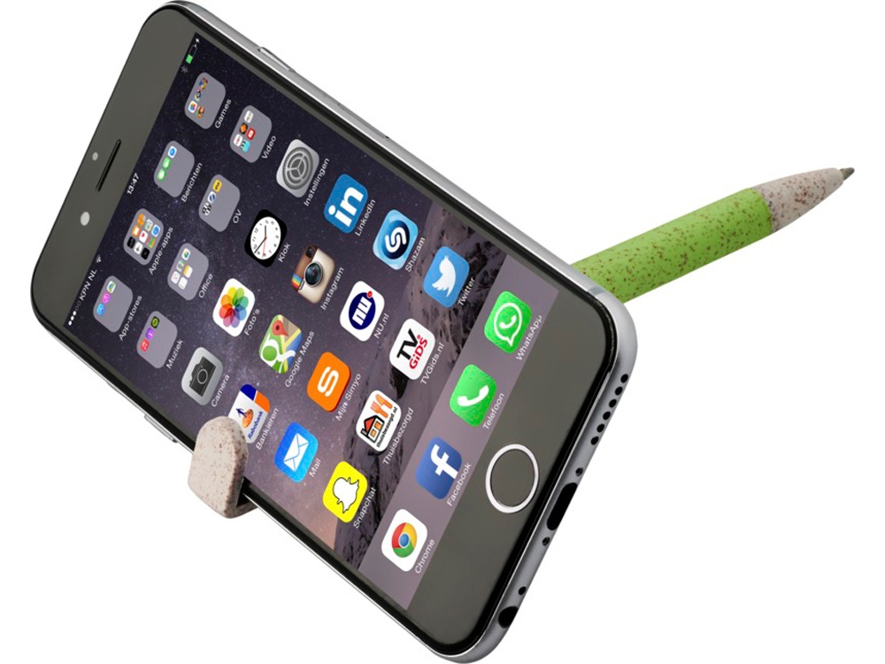 Шариковая ручка и держатель для телефона Medan из пшеничной соломы, зеленое яблоко