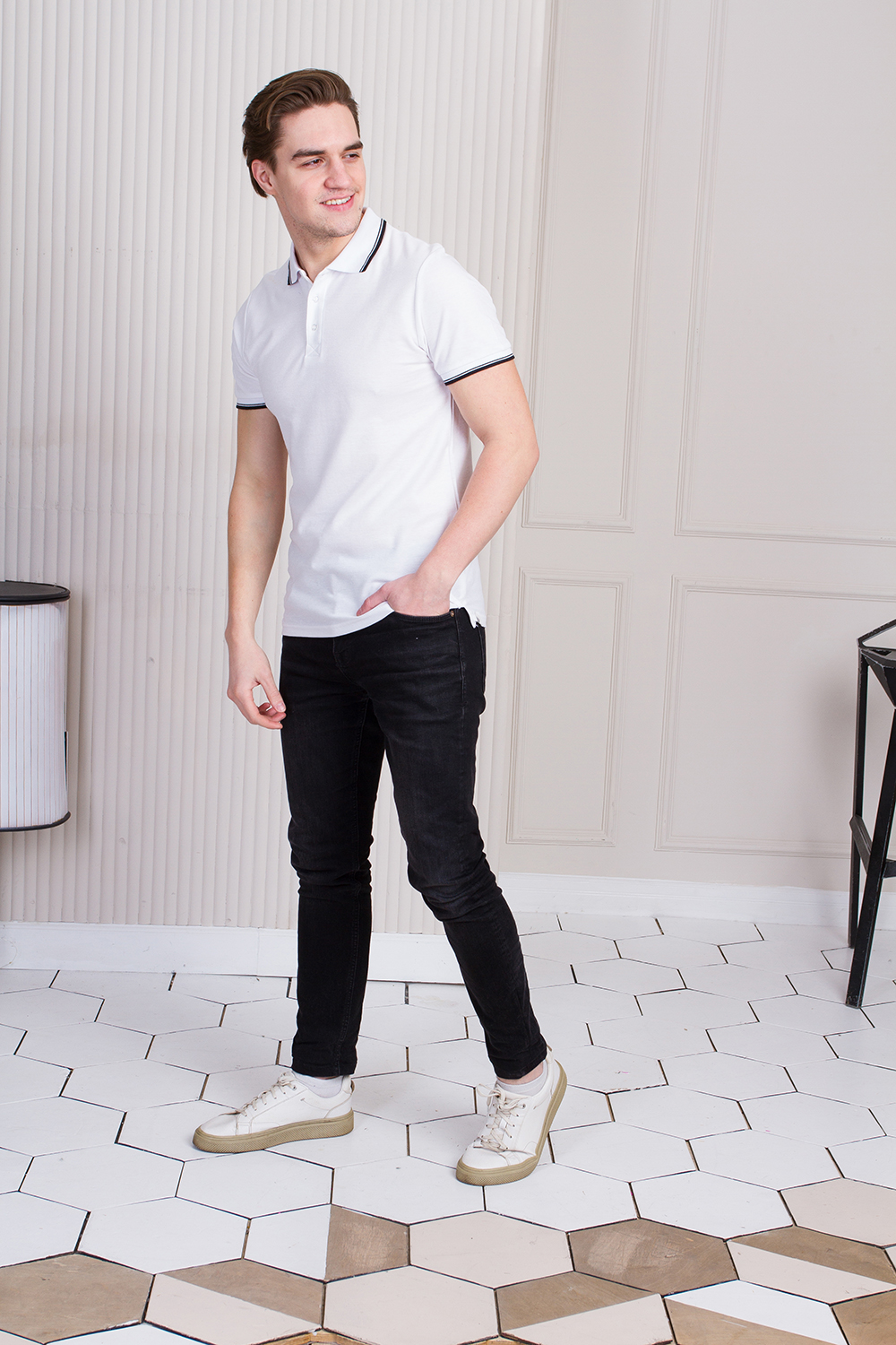 Рубашка поло мужская STAN с окантовкой хлопок/полиэстер 185, 04T, Красный,  (14)  (60-62/5XL)