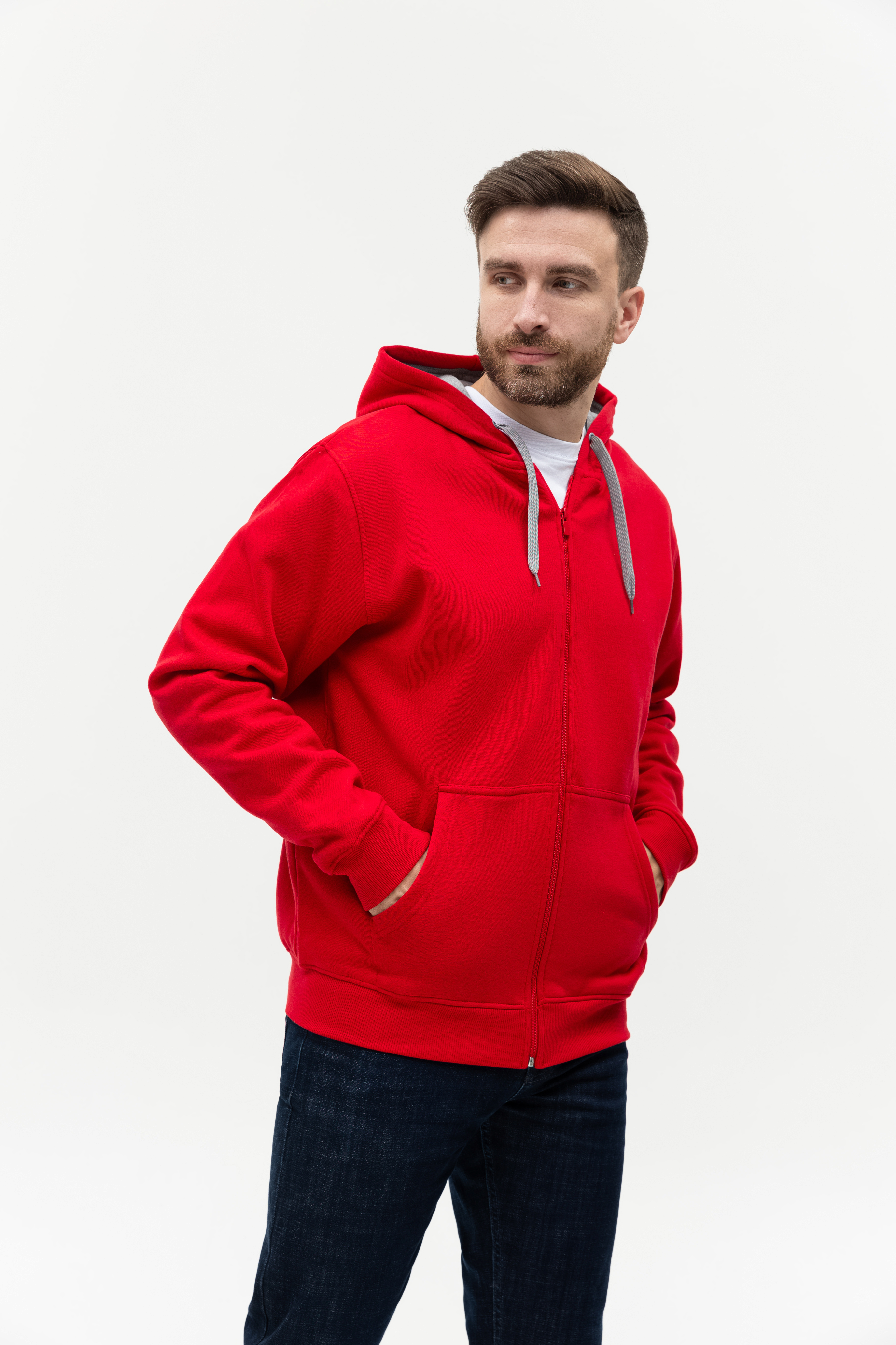Толстовка мужская STAN с капюшоном на молнии футер с начёсом 280, 17, Красный,  (14)  (52/XL)